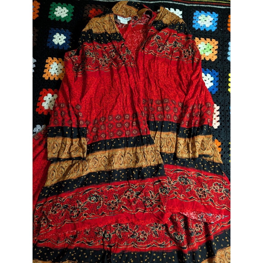 Sharon Anthony Womens Size 20W Cardigan & Skirt 16W Crinkle Gauzy Boho Red Artsy - Picture 2 of 16